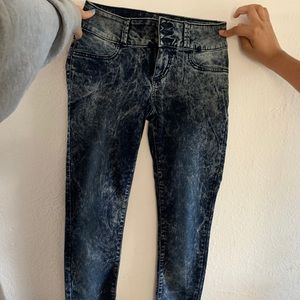 high waisted tie dye navy blue skinny jeans